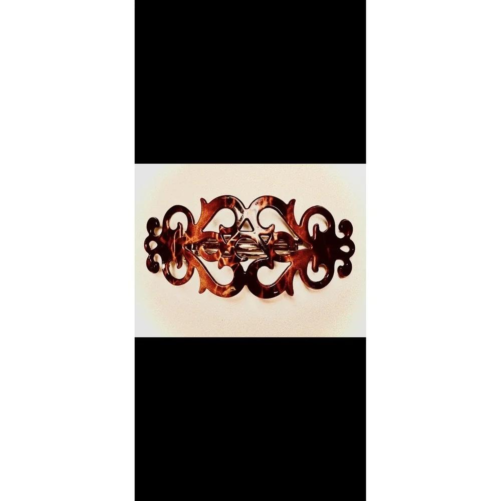 Vintage Goody  Girls Barrette Faux Tortoise Shell Pierced Filigree 3